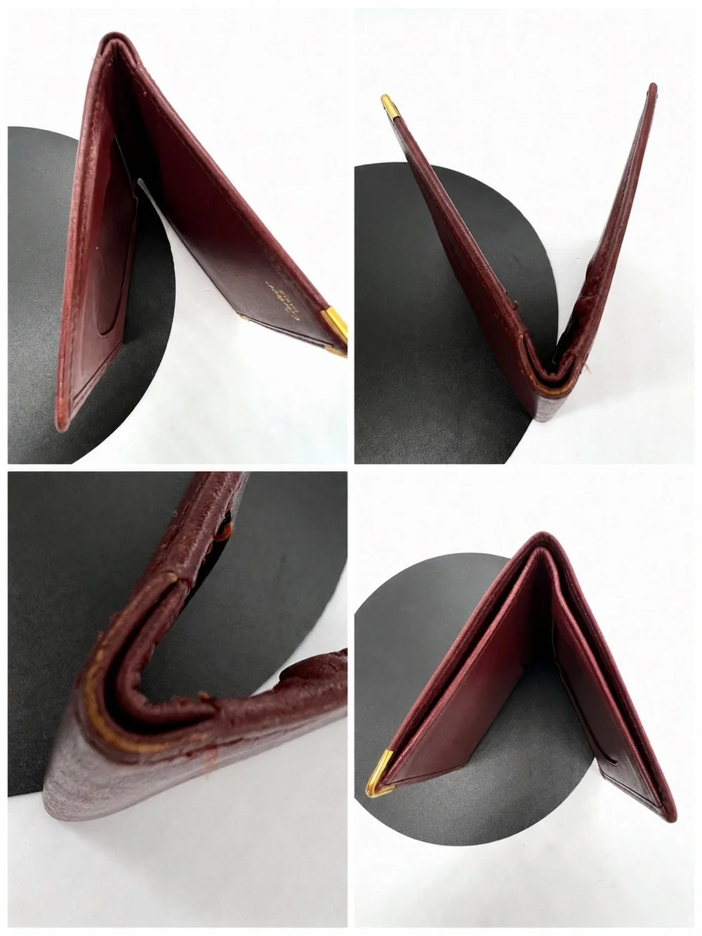 Cartier Burgundy Leather Bifold Card & Key Holder with Gold Corners